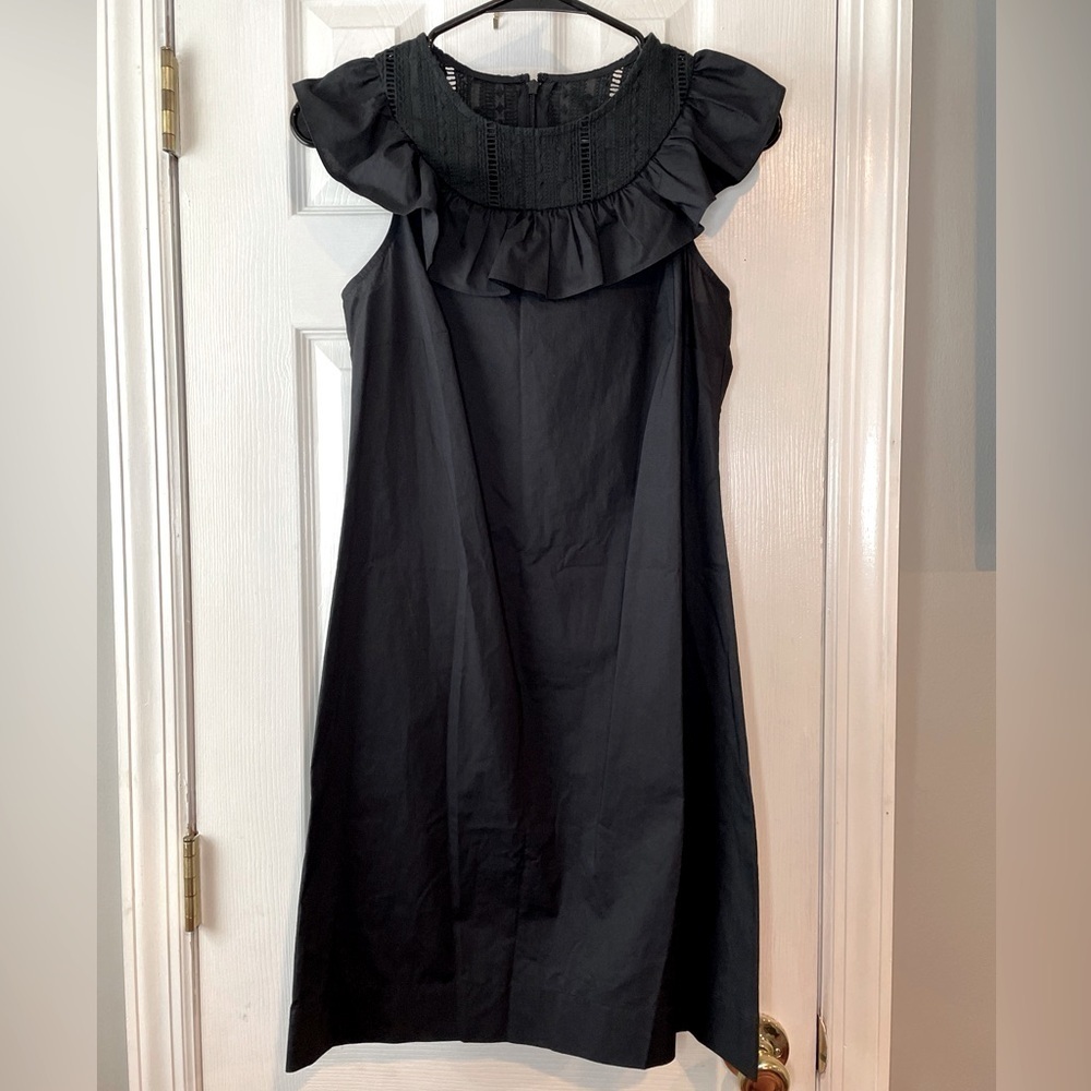 J.Crew Ruffle‎ Neck Black Shift Dress 100% Cotton Size 00